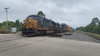 CSX intermodal with 2 CSX leaders and a very friendly crew roars by Eastbound 