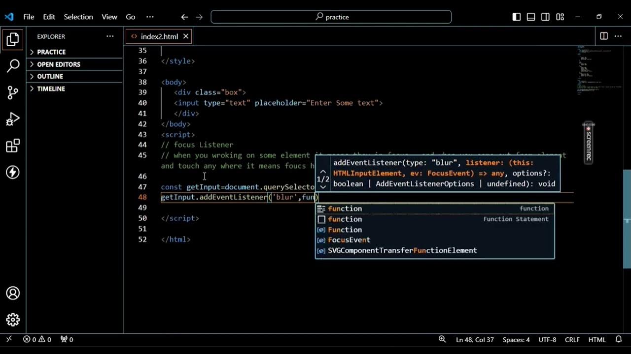 Blur event important listener html css javascript youtube
