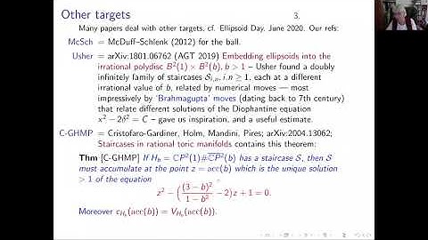 Embedding ellipsoids into the one-point blowup of CP^2 - Dusa McDuff