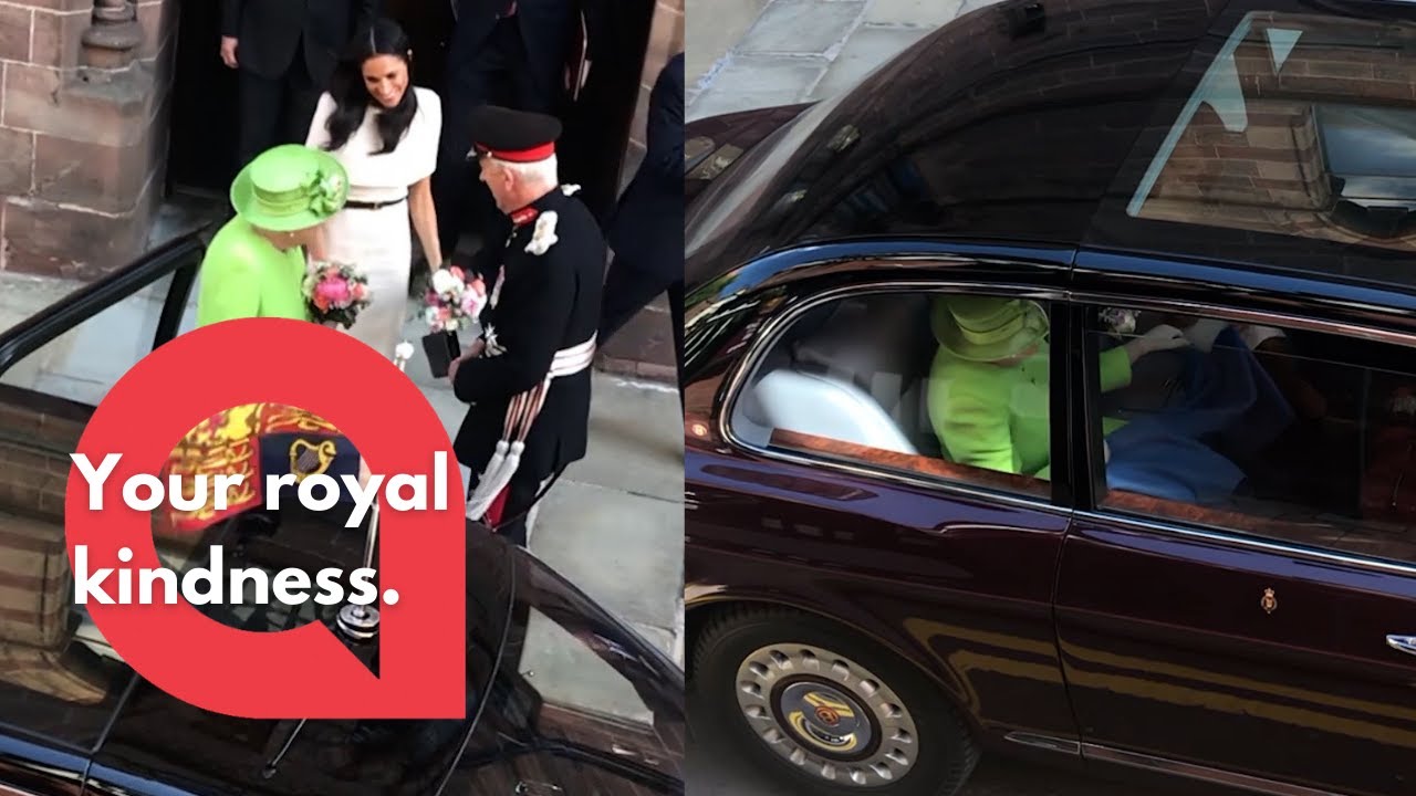 Footage shows Queen Elizabeth sharing her blanket with Meghan Markle