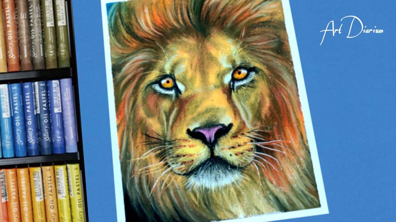 Easy! How to Draw a Lion Face with Oil Pastel Step by Step - for ...
