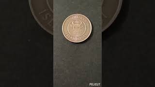 Монета республики Исландия 10 аурар 1981 года. Бык. Кальмар.