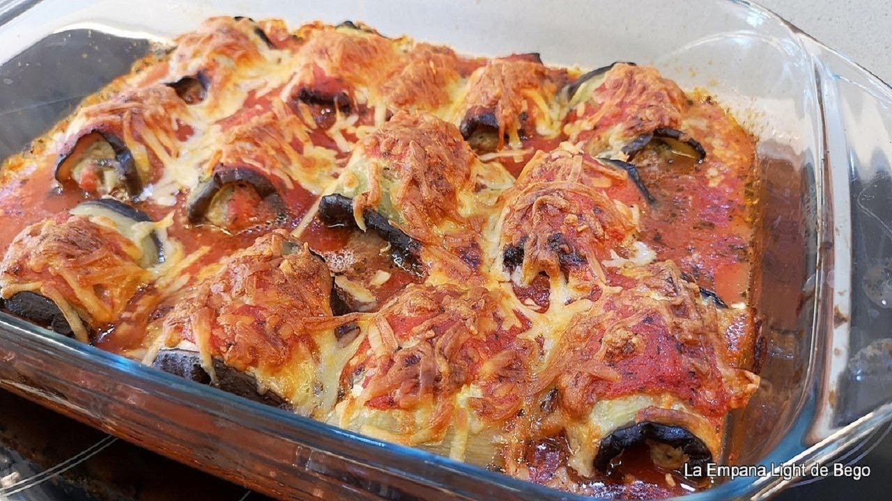 Receta rápida y fácil de Rollitos de Berenjena rellenos de Carne y Queso
