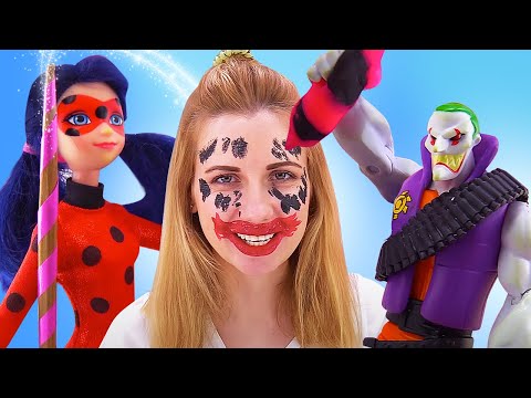 Видео: Видео про Леди Баг и Хелло Китти. Джокер делает зловещий макияж! Видео Игрушки супергерои в Академии