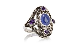 NBTanzaniteAfricAmethyArchRing