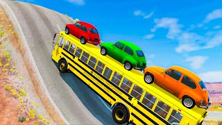 School Bus Carrying Cars Uphill! 😱 Extreme Balance Test | BeamNG Drive screenshot 3
