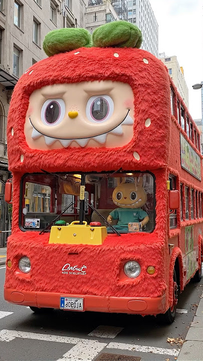 Labubu Strawberry-Themed Bus! 🍓🚌 Boarding Now!