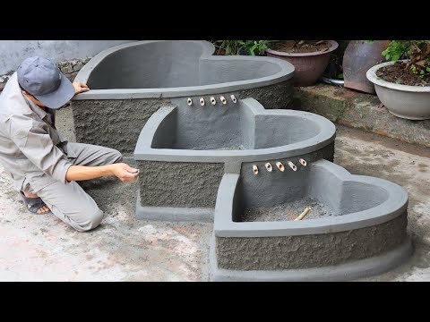 Building 3 in 1 Heart Aquarium with Cement and Brick - DIY Gaden Decoration