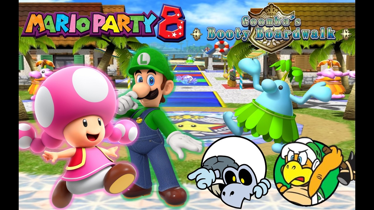 Mario Party 8 - Toadette & Luigi vs Dry Bones & Hammer Bro - Goomba's Booty Boardwalk