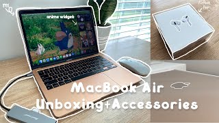 🪴☁️M1 (Gold) MacBook Air Unboxing + Anime + customization + accessories + AirPods Pro Unboxing✨