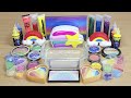 RAINBOW SLIME Mixing makeup and glitter into Clear Slime Satisfying Slime Videos