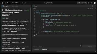 Leetcode Biweekly contest 145 | Minimum Operations to Make Array Values Equal to K | Solution