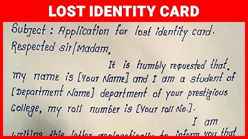 Write Application for Lost Identity Card | Lost Identity Card English Application