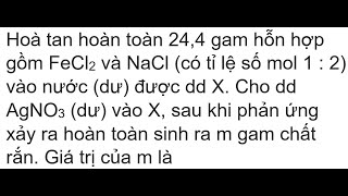 Hoà Tan Hoàn Toàn 24,4 Gam Hỗn Hợp Gồm Fecl2 Và Nacl Có Tỉ Lệ Số Mol 1 2 Vào Nước Dư Được Dd X