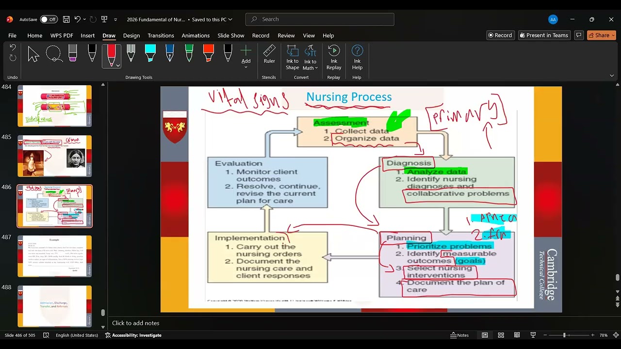 دبلوم التمريض و العلوم الصحية / مادة اساسيات التمريض / محاضرة 12