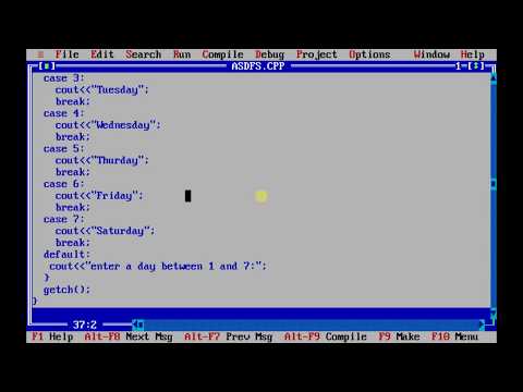 //program to demonstrate switch-case statement example 1, displaying day of the week