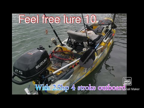 feelfree lure 10 kayak set up with outboard, first testing succesfull 