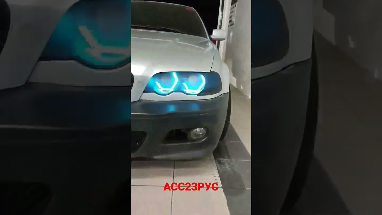 тюнинг фар бмв е46  устаноака 4 би лэд линз изготовлены ргб ангельские глазки