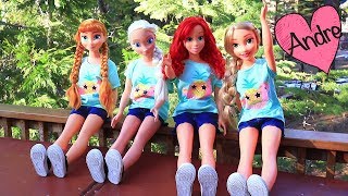 Elsa Anna Rapunzel y Ariel muñecas grandes van de excursión!!! Juguetes con  Andre - YouTube