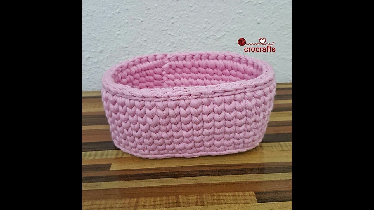 How to crochet oval basket tshirt yarnطريقة كروشيه باسكت بيضاوي بخيط