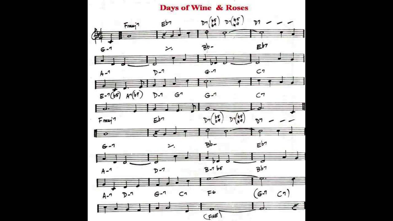 Days Of Wine And Roses Play Along Backing Track C Key Score Violin Guitar Piano Youtube