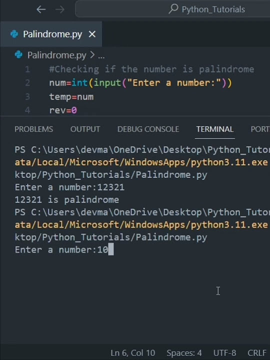 Python program to check that entered number is palindrome or not ...