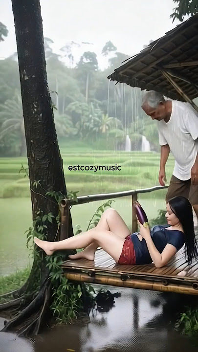 Heavy rain and thunder in a peaceful bamboo hut #short #deepsleep #asmrrain #viralvideo