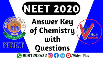 neet 2020 answer key || neet chemistry answer key with questions | chemistry Answer key of neet 2020