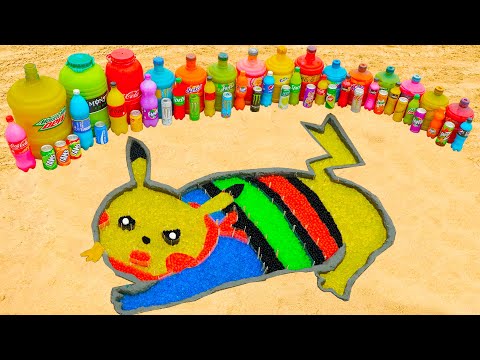 How to make Rainbow Pikachu with Orbeez, Big Fanta, 7up, Monster, CocaCola vs Mentos & Popular Sodas