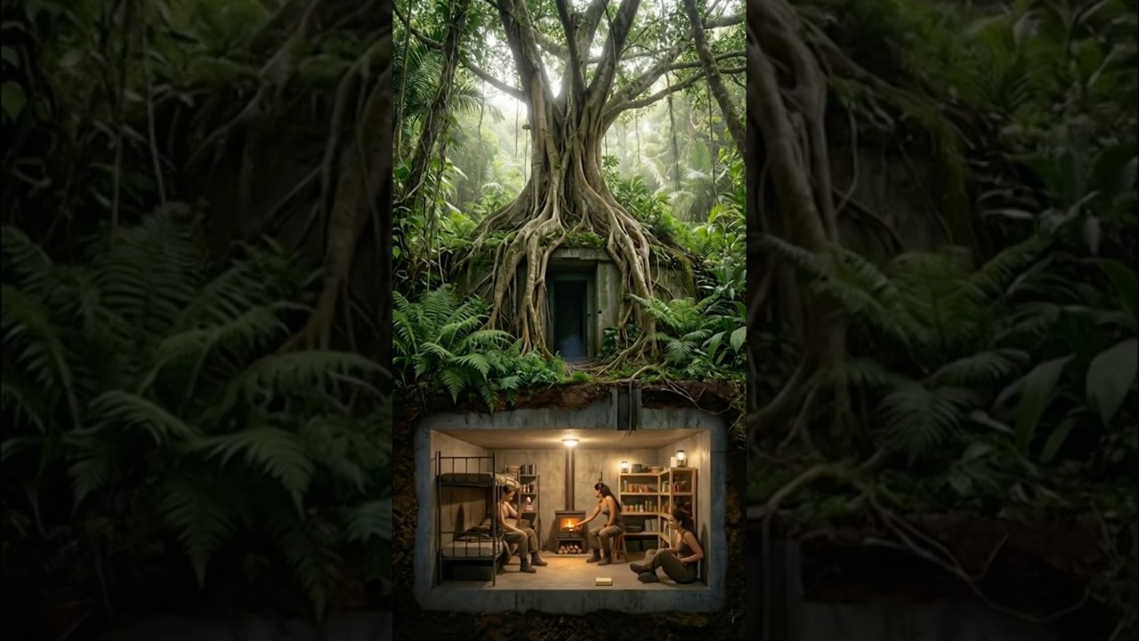 Girls Build a Hidden Bunker Under a Giant Tree 🌳