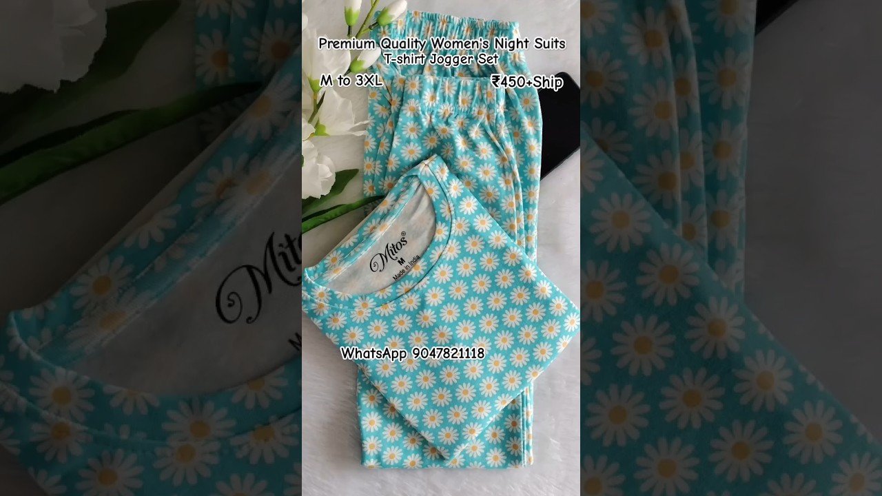 Women's Knitted Cotton Night Suits with Pocket | Night Dress 