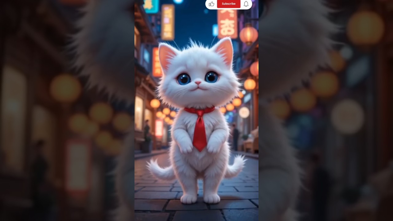 White kitten swag in Asian streets! 🐾✨ 