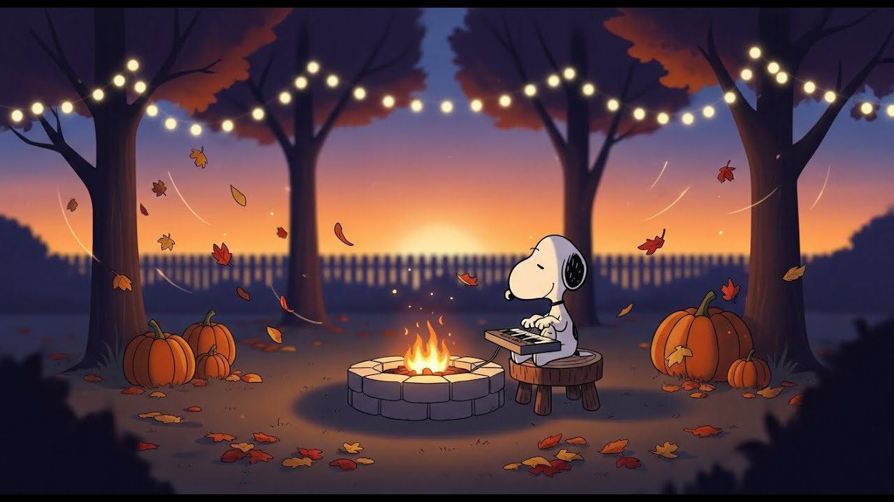 Snoopy’s Autumn Reading Evening 🍂 Cozy Fireplace Lofi for Study Time Relax & Focus with Warm Beats