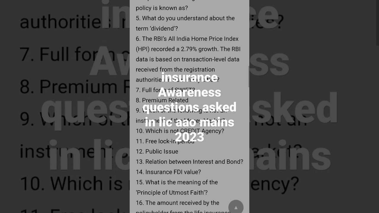 INSURANCE AWARENESS QUESTIONS ASKED IN LIC AAO MAINS