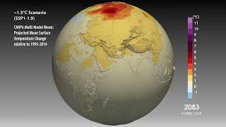 CMIP6 Multi-Model MeanTemperature at 2 Meter scenario SSP1-1.9 compared to the base period 1995-2014