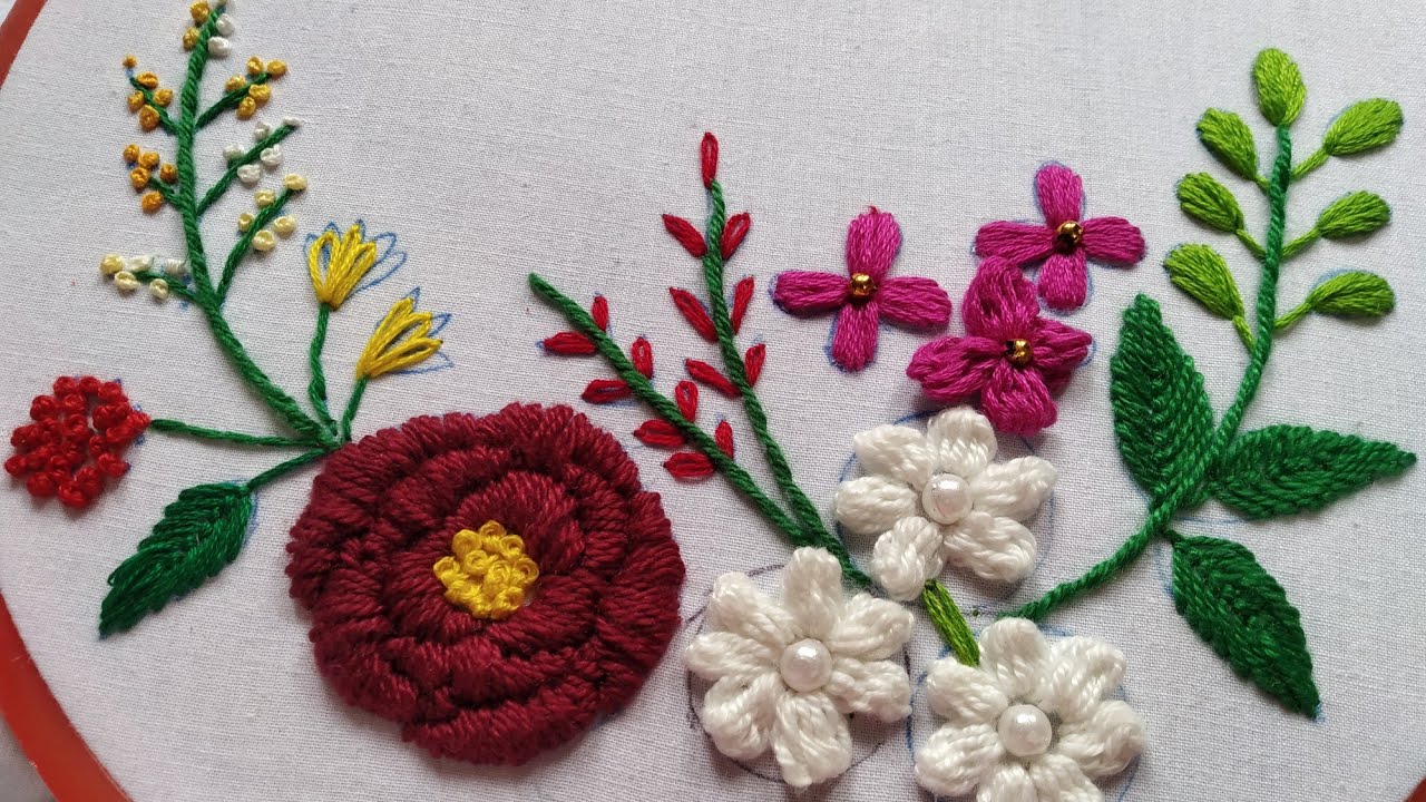beautiful garden flower for beginners hand embroidery - YouTube