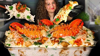 HOMEMADE EXTRA CHEESY DESHELLED SEAFOOD ALFREDO!!! MUKBANG EATING SHOW!! | ASMR EATING | ASMR FOOD