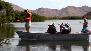 Michael Ellis Hooping in a panga, Isla  San Jose, Baja California