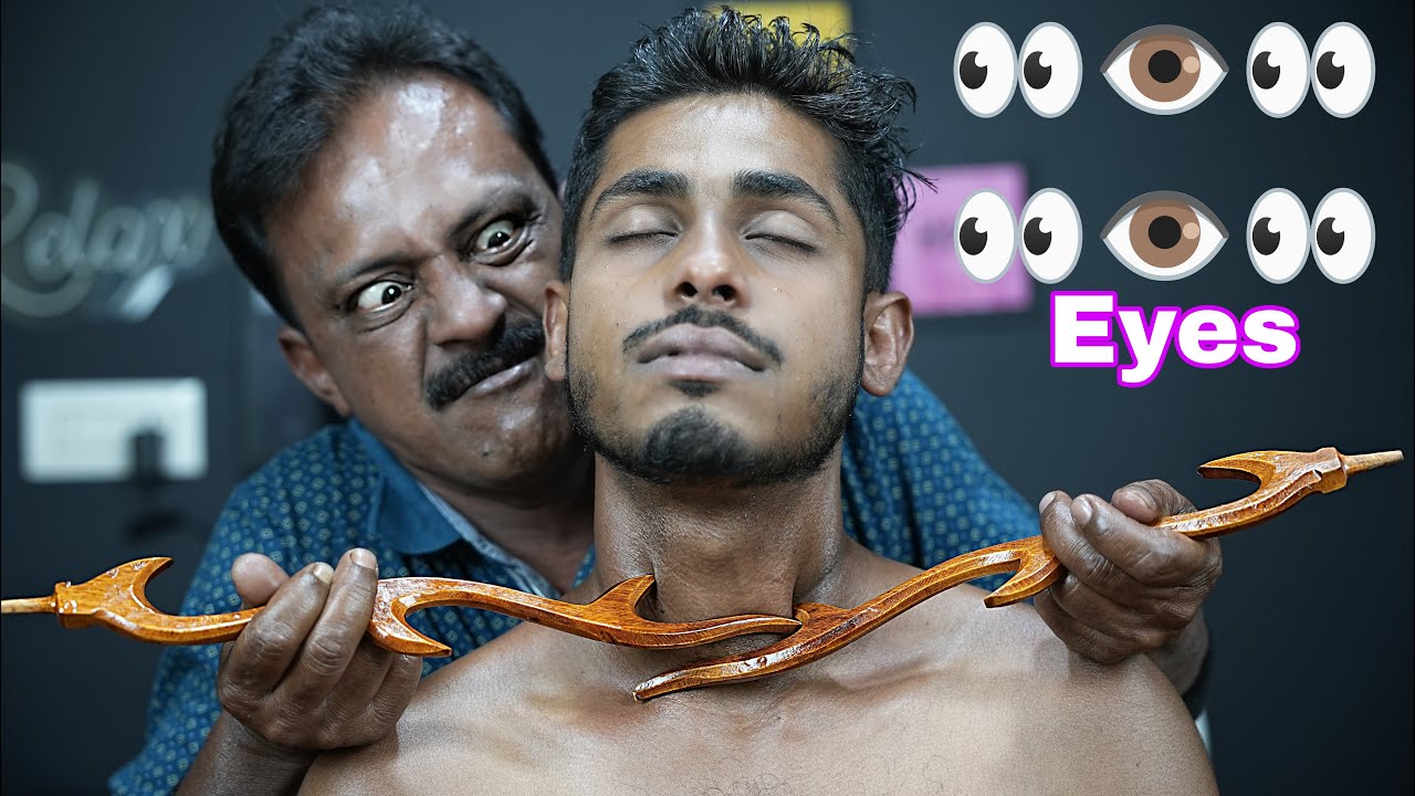 Deer Horn Massage By Big Eye Barber ASMR Massage With Neck Crack And Ear Crack Oil Massage