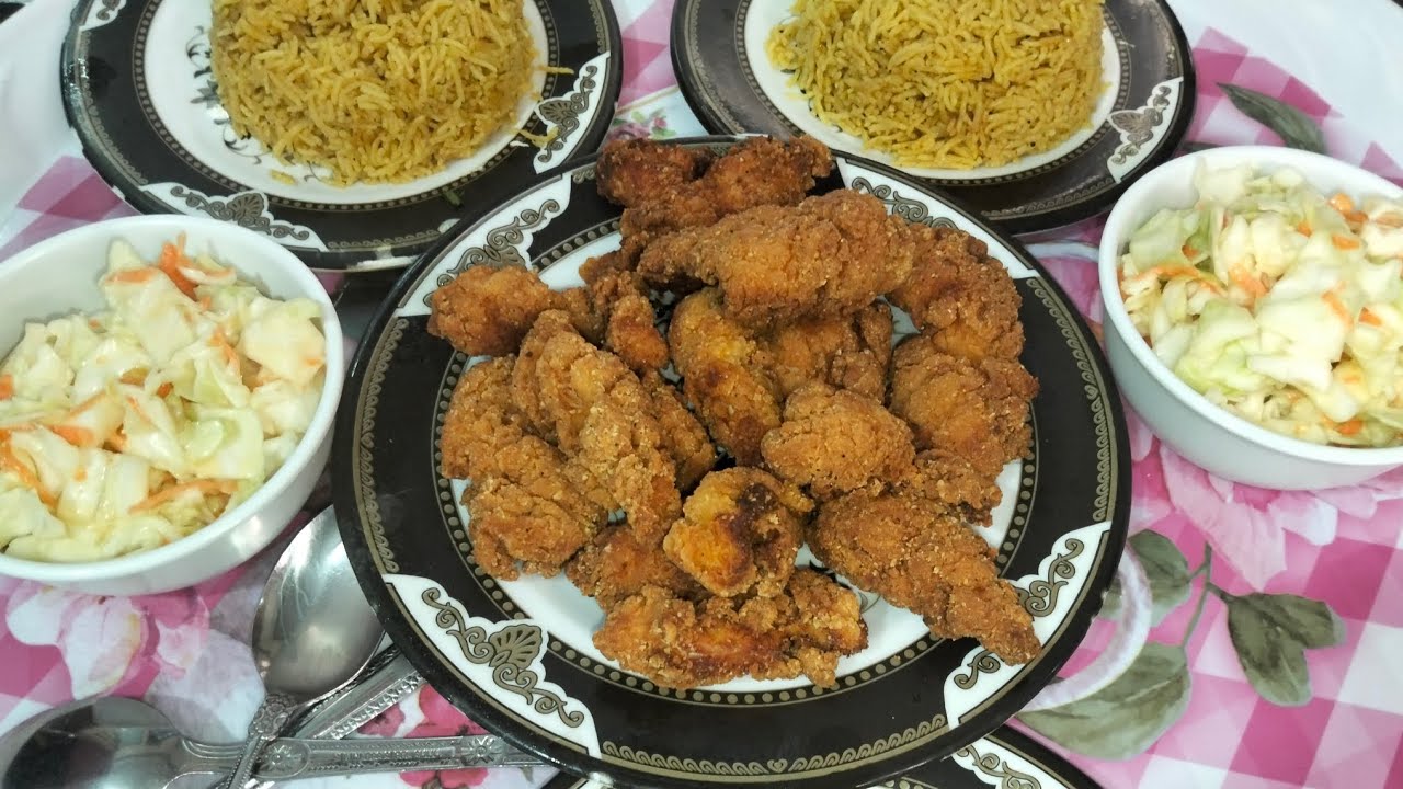 أحلى رز أصفر بالتتبيلة السرية مع استربس مقرمش💯💡🤤👌🏻😋👍🏻🍲✨🍗🍚