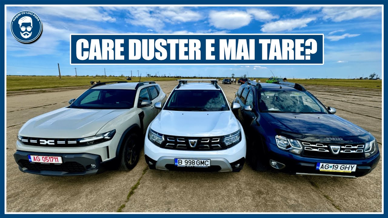 DACIA DUSTER 1 vs DACIA DUSTER 2 vs DACIA DUSTER 3 - CARWOW STYLE DRAG RACE - CARE E MAI TARE?