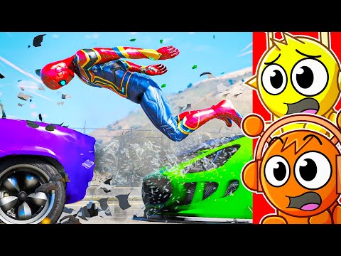 Reacting To INSANE GTA 5 SPIDERMAN Car Crashes!