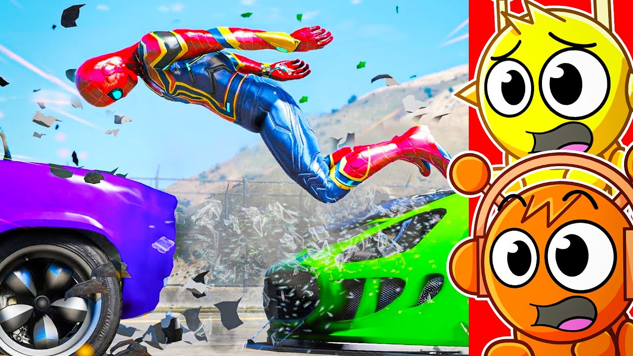 Реакция на БЕЗУМНЫЕ аварии в GTA 5 SPIDERMAN!