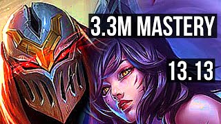 ZED vs AHRI (MID) | 3.3M mastery, 7 solo kills, Legendary, 600+ games | NA Master | 13.13