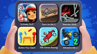 Subway Surf, Earn to die 2, Warrior Stick, Bottle Flip Clash, Hill Climb Racing, Wheelie life 2 screenshot 1