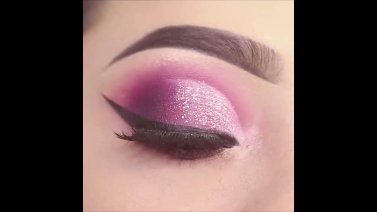 shorts PINK CUT CREASE EYE MAKEUP || Glitter eye makeup for party ...