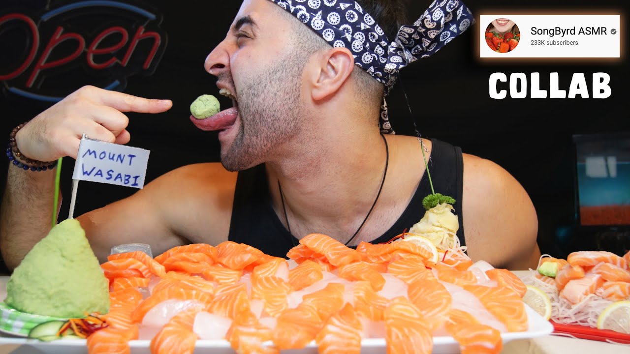 Eating Wasabi Challenge + Salmon Sashimi (ASMR NO TALKING) YouTube