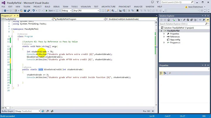 Learn C# for beginners: 42 -  Pass by Reference vs Pass by Value