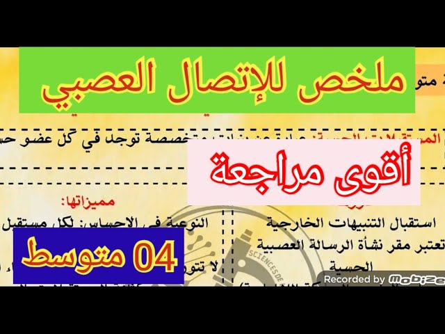 ملخص الإتصال العصبي السنة الرابعة متوسط