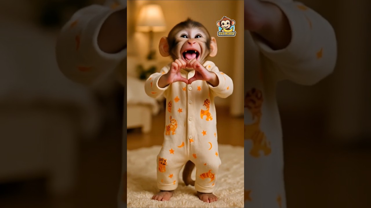 Baby Monkey in Pajamas Making a Heart ❤ – Try Not to Smile! 